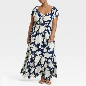NWT Ava  & Viv Navy Cream Floral Maxi Dress Size 2X